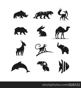 animals set logo vector silhouette on white background