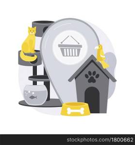 Animals shop abstract concept vector illustration. Animals supplies online, pet goods e-shop, buy a puppy, medicine and food, accessories for pets, grooming cosmetics website abstract metaphor.. Animals shop abstract concept vector illustration.