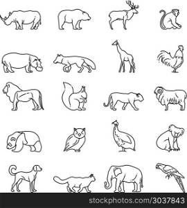 Animals thin line vector icons. Animals thin line vector icons. Giraffe and tiger, sheep and koala in linear style illustration