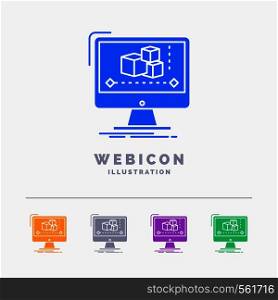 Animation, computer, editor, monitor, software 5 Color Glyph Web Icon Template isolated on white. Vector illustration. Vector EPS10 Abstract Template background