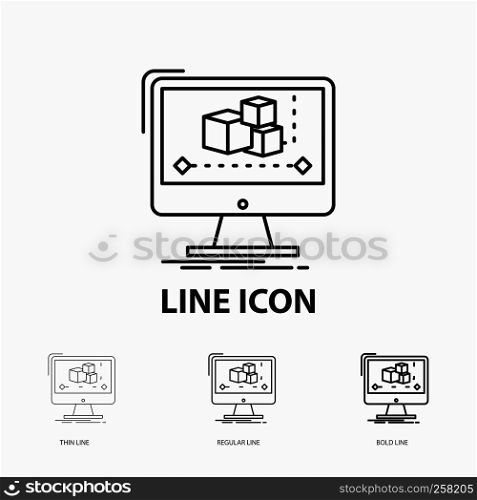 Animation, computer, editor, monitor, software Icon in Thin, Regular and Bold Line Style. Vector illustration