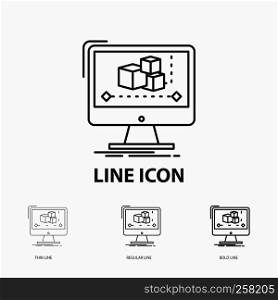 Animation, computer, editor, monitor, software Icon in Thin, Regular and Bold Line Style. Vector illustration