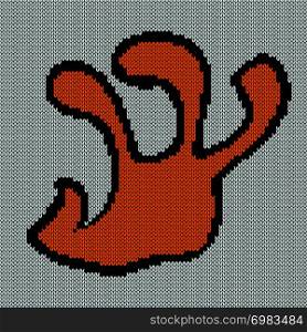 Animation left hand trying to grab something on the mute blue background, knitting vector pattern as a fabric texture