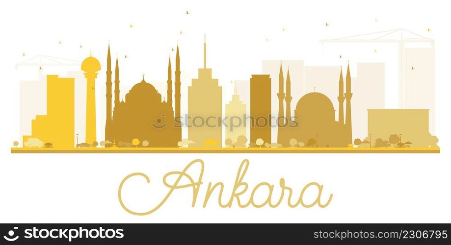 Ankara City skyline golden silhouette. Vector illustration. Simple flat concept for tourism presentation, banner, placard or web site. Business travel concept. Cityscape with landmarks