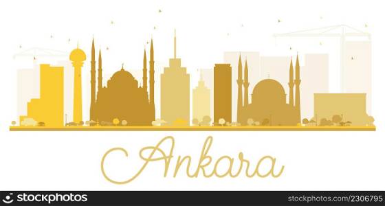 Ankara City skyline golden silhouette. Vector illustration. Simple flat concept for tourism presentation, banner, placard or web site. Business travel concept. Cityscape with landmarks