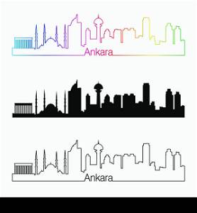 Ankara skyline linear style with rainbow in editable vector file
