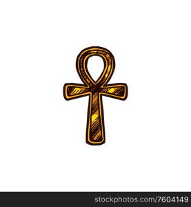 Ankh ancient Egypt symbol of life isolated. Vector golden cross, Egyptian hieroglyphic sign. Egyptian hieroglyphic symbol of life isolated Ankh