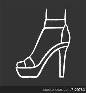 Ankle strap high heels chalk icon. Woman stylish footwear design. Female stiletto shoes, luxury modern summer sandals. Fashionable chic clothing accessory. Isolated vector chalkboard illustration
