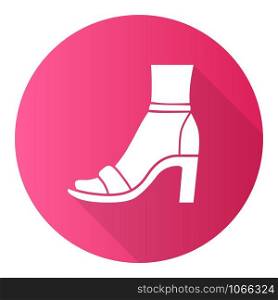 Ankle strap high heels pink flat design long shadow glyph icon. Woman stylish footwear design. Female shoes, summer sandals. Fashionable classic clothing accessory. Vector silhouette illustration