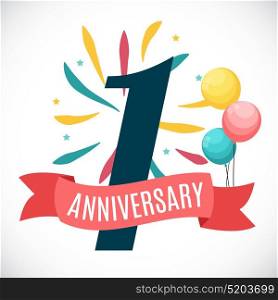 Anniversary 1 Years Template with Ribbon Vector Illustration EPS10. Anniversary 1 Years Template with Ribbon Vector Illustration