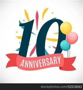Anniversary 10 Years Template with Ribbon Vector Illustration EPS10. Anniversary 10 Years Template with Ribbon Vector Illustration