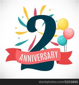 Anniversary 2 Years Template with Ribbon Vector Illustration EPS10. Anniversary 2 Years Template with Ribbon Vector Illustration