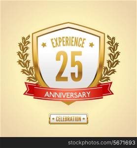 Anniversary 25 celebration golden label shield vector illustration.