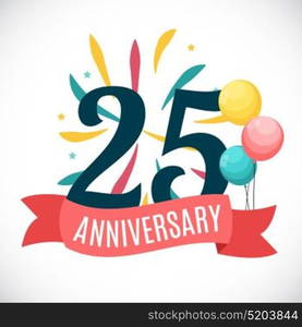 Anniversary 25 Years Template with Ribbon Vector Illustration EPS10. Anniversary 25 Years Template with Ribbon Vector Illustration