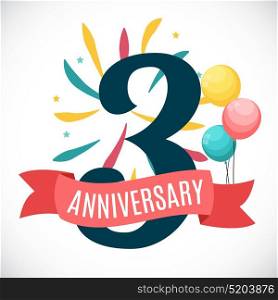 Anniversary 3 Years Template with Ribbon Vector Illustration EPS10. Anniversary 3 Years Template with Ribbon Vector Illustration