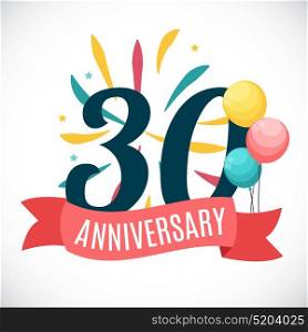 Anniversary 30 Years Template with Ribbon Vector Illustration EPS10. Anniversary 30 Years Template with Ribbon Vector Illustration