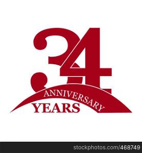 Anniversary 34 years, birthday greetings, happy birthday or wedding, flat simple design
