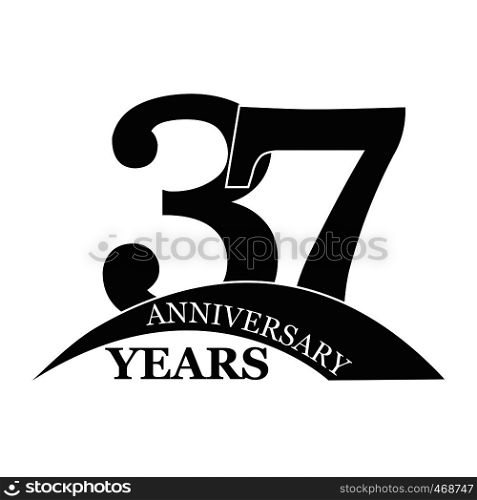 Anniversary 37 years, birthday greetings, happy birthday or wedding, flat simple design