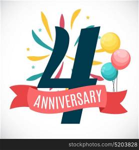 Anniversary 4 Years Template with Ribbon Vector Illustration EPS10. Anniversary 4 Years Template with Ribbon Vector Illustration