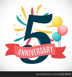 Anniversary 5 Years Template with Ribbon Vector Illustration EPS10. Anniversary 5 Years Template with Ribbon Vector Illustration