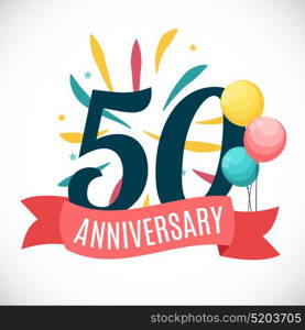 Anniversary 50 Years Template with Ribbon Vector Illustration EPS10. Anniversary 50 Years Template with Ribbon Vector Illustration
