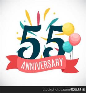 Anniversary 55 Years Template with Ribbon Vector Illustration EPS10. Anniversary 55 Years Template with Ribbon Vector Illustration