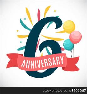Anniversary 6 Years Template with Ribbon Vector Illustration EPS10. Anniversary 6 Years Template with Ribbon Vector Illustration