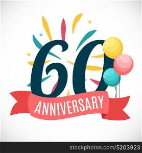 Anniversary 60 Years Template with Ribbon Vector Illustration EPS10. Anniversary 60 Years Template with Ribbon Vector Illustration