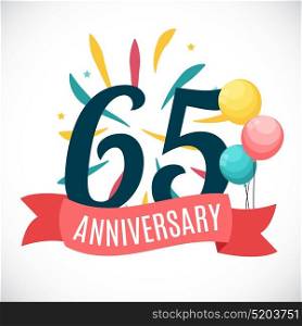 Anniversary 65 Years Template with Ribbon Vector Illustration. EPS10. Anniversary 65 Years Template with Ribbon Vector Illustration