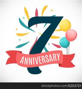 Anniversary 7 Years Template with Ribbon Vector Illustration EPS10. Anniversary 7 Years Template with Ribbon Vector Illustration