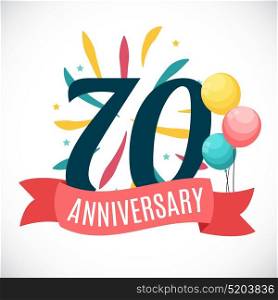 Anniversary 70 Years Template with Ribbon Vector Illustration EPS10. Anniversary 70 Years Template with Ribbon Vector Illustration