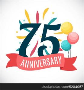 Anniversary 75 Years Template with Ribbon Vector Illustration EPS10. Anniversary 75 Years Template with Ribbon Vector Illustration