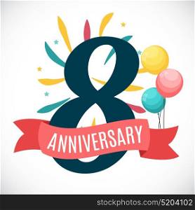 Anniversary 8 Years Template with Ribbon Vector Illustration EPS10. Anniversary 8 Years Template with Ribbon Vector Illustration