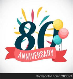 Anniversary 80 Years Template with Ribbon Vector Illustration EPS10. Anniversary 80 Years Template with Ribbon Vector Illustration