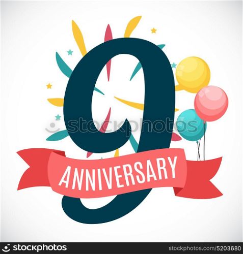 Anniversary 9 Years Template with Ribbon Vector Illustration EPS10. Anniversary 9 Years Template with Ribbon Vector Illustration