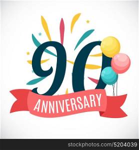 Anniversary 90 Years Template with Ribbon Vector Illustration EPS10. Anniversary 90 Years Template with Ribbon Vector Illustration