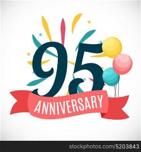 Anniversary 95 Years Template with Ribbon Vector Illustration EPS10. Anniversary 95 Years Template with Ribbon Vector Illustration