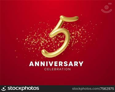 Anniversary celebration design with Golden numbers, sparkling confetti and glitters. Realistic 3d festive illustration. Party event decoration. Vector illustration EPS10. Anniversary celebration design with Golden numbers, sparkling confetti and glitters. Realistic 3d festive illustration. Party event decoration. Vector illustration