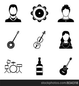Anniversary concert icons set. Simple set of 9 anniversary concert vector icons for web isolated on white background. Anniversary concert icons set, simple style
