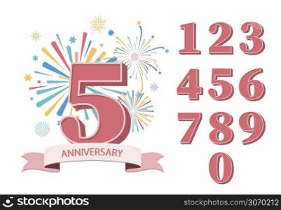 Anniversary number with firework. collection of number celebration