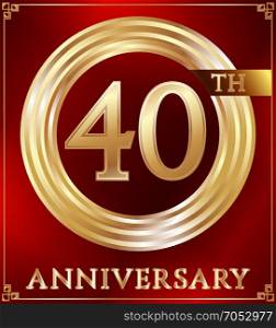Anniversary ring gold. Anniversary gold ring logo number 40. Anniversary card. Red background. Vector illustration.