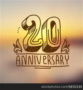 Anniversary sign 20. Anniversary celebration ceremony congratulations 20 sign hand drawn decorative card vector illustration