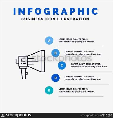 Announce, Digital, Loudspeaker, Marketing, Megaphone, Speaker, Tool Line icon with 5 steps presentation infographics Background