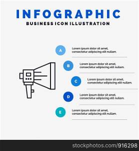 Announce, Digital, Loudspeaker, Marketing, Megaphone, Speaker, Tool Line icon with 5 steps presentation infographics Background