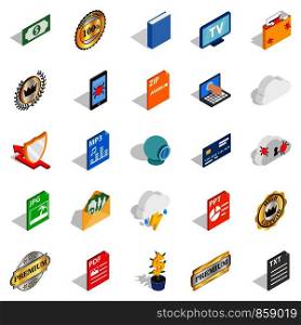Announce icons set. Isometric set of 25 announce vector icons for web isolated on white background. Announce icons set, isometric style