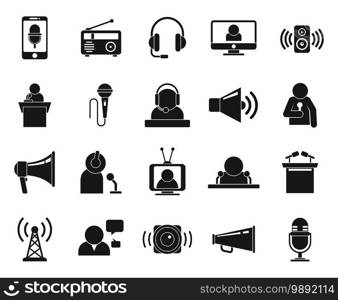 Announcer icons set. Simple set of announcer vector icons for web design on white background. Announcer icons set, simple style