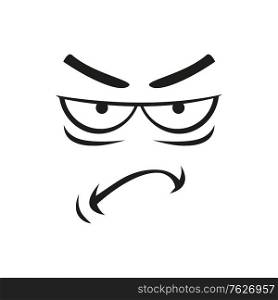 Annoyed emoji expression isolated upset emoticon. Vector angry face of irritated line art smiley. Irritated or upset smiley expression, annoyed face