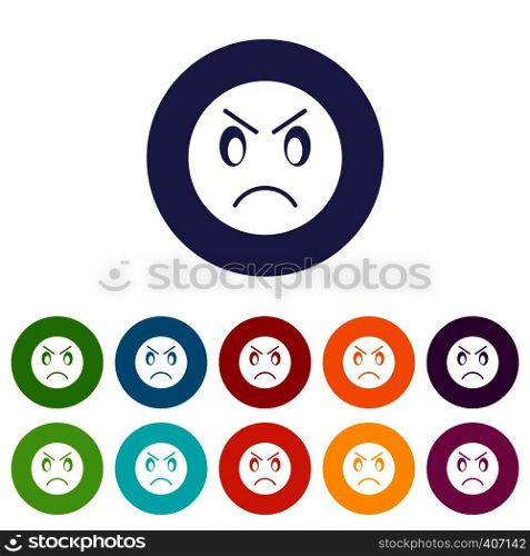 Annoyed emoticon set icons in different colors isolated on white background. Annoyed emoticon set icons