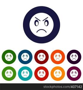 Annoyed emoticon set icons in different colors isolated on white background. Annoyed emoticon set icons