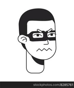 Annoyed male lawbreaker monochromatic flat vector character head. Black and white avatar icon. Editable cartoon user portrait. Simple lineart ink spot illustration for web graphic design and animation. Annoyed male lawbreaker monochromatic flat vector character head